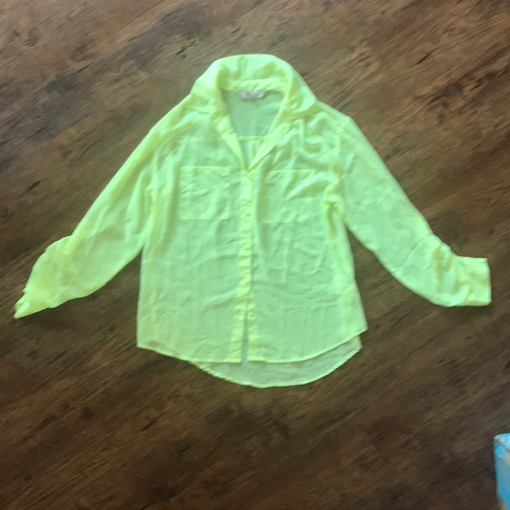 Neon yellow button down blouse